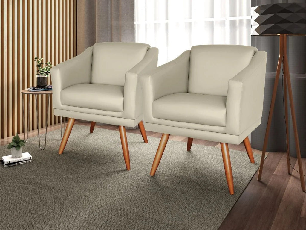 Kit 2 Poltronas Valentina em Corino Bege Nude com Pés de Aço