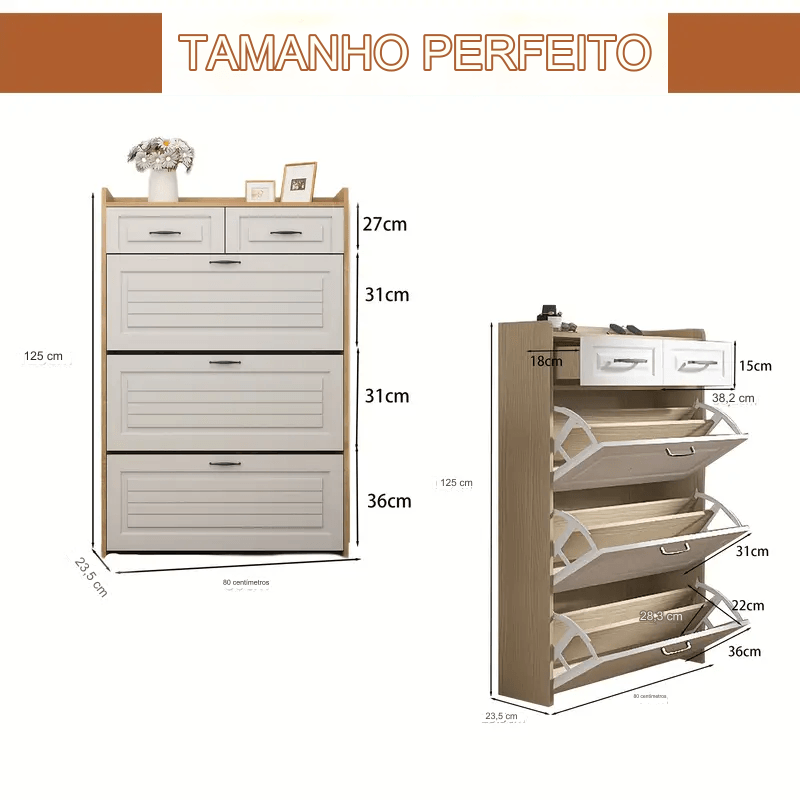 Armário de Sapatos com 3 Portas 2 Gavetas - (Promoção de Janeiro)