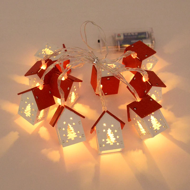 Casa de madeira de natal led string luz árvore de natal pendurado ornamento 2025 decoração de natal para casa crianças presente de ano novo navidad