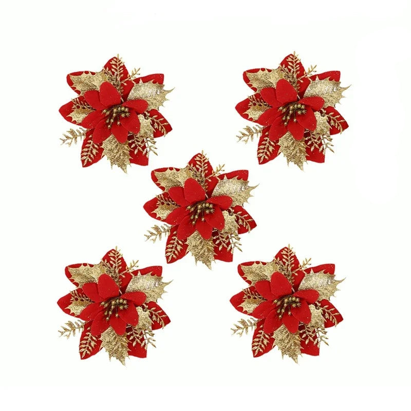 Flores de Natal Kit 10 Unidades para Árvore, Guirlanda e Decoração Festiva
