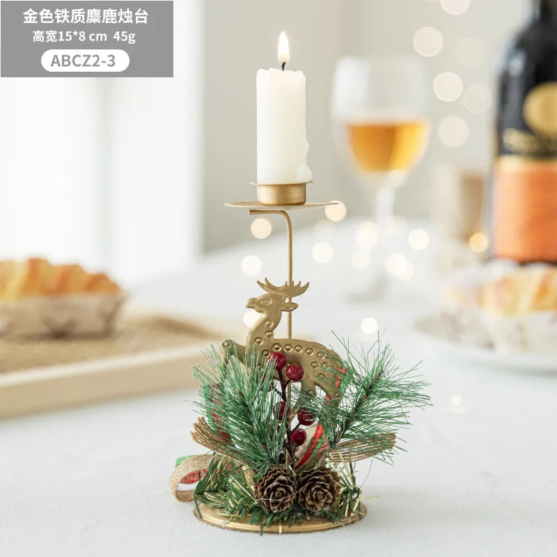 Castiçal de natal, ferro dourado, floco de neve, estrela, árvore, rena, castiçal, enfeites de mesa para decoração de casa de ano novo navidad