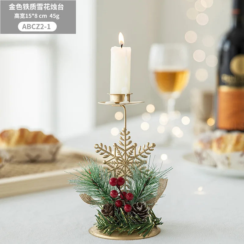 Castiçal de natal, ferro dourado, floco de neve, estrela, árvore, rena, castiçal, enfeites de mesa para decoração de casa de ano novo navidad