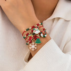 5 pçs/set bonito série de natal floco de neve árvore pingente pulseira de cristal feminino ccb contas fio ajustável corda pulseira