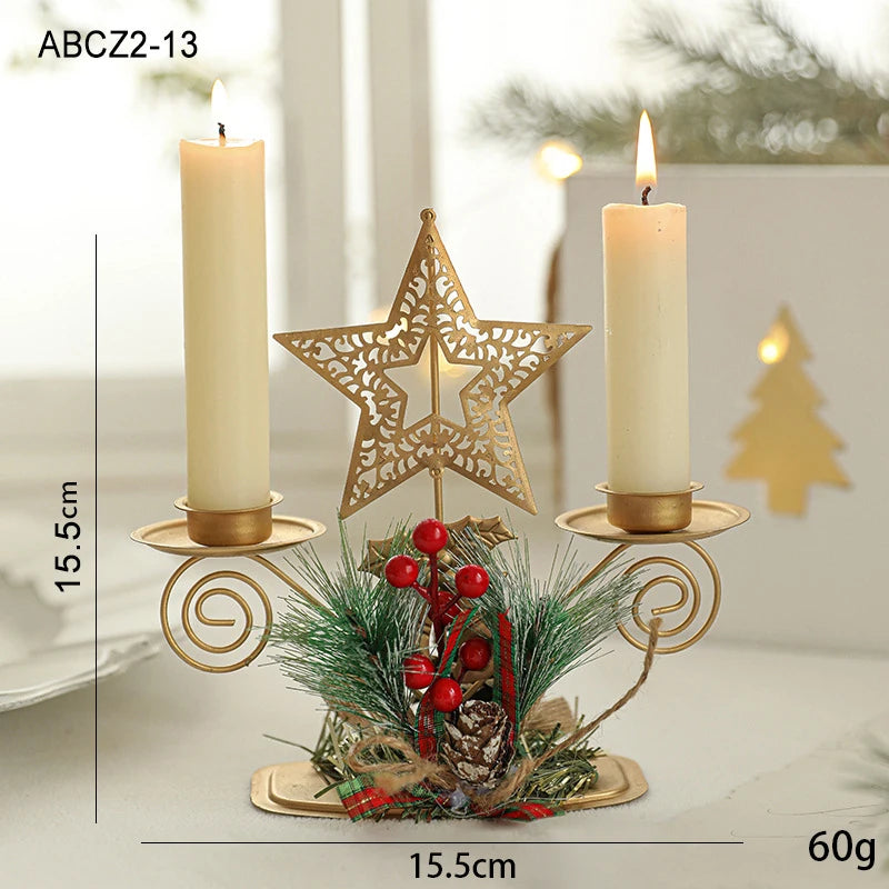Castiçal de natal, ferro dourado, floco de neve, estrela, árvore, rena, castiçal, enfeites de mesa para decoração de casa de ano novo navidad