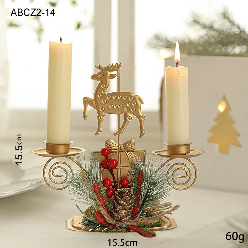 Castiçal de natal, ferro dourado, floco de neve, estrela, árvore, rena, castiçal, enfeites de mesa para decoração de casa de ano novo navidad