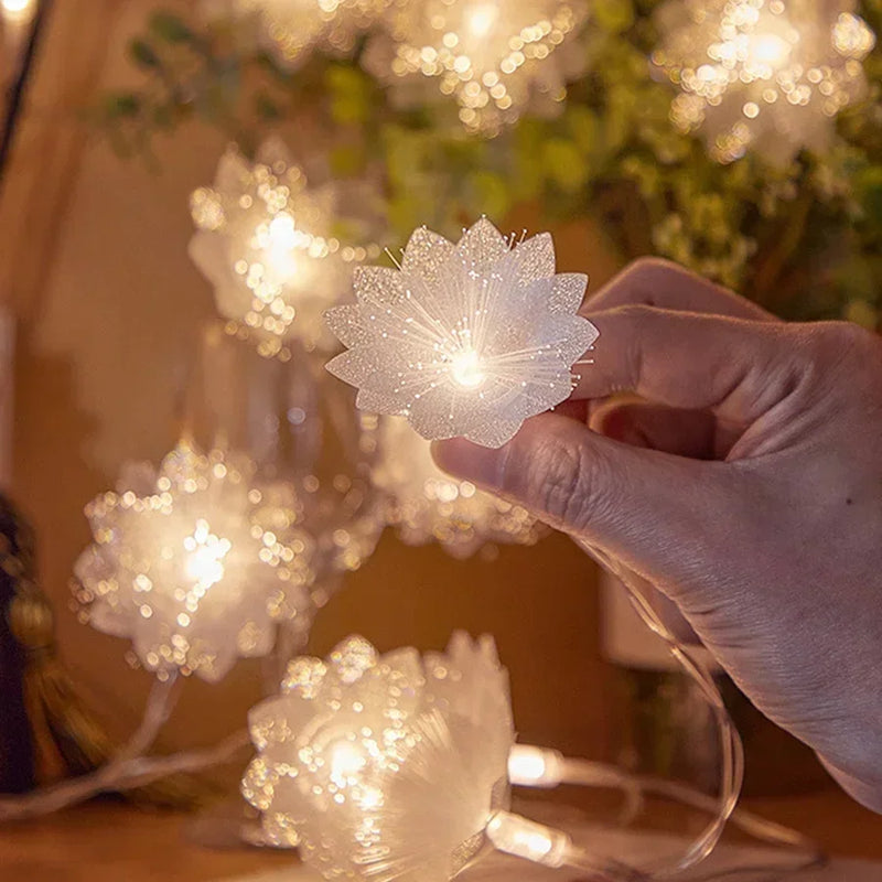 Fio de Luzes com Flores - Decoração Natalina