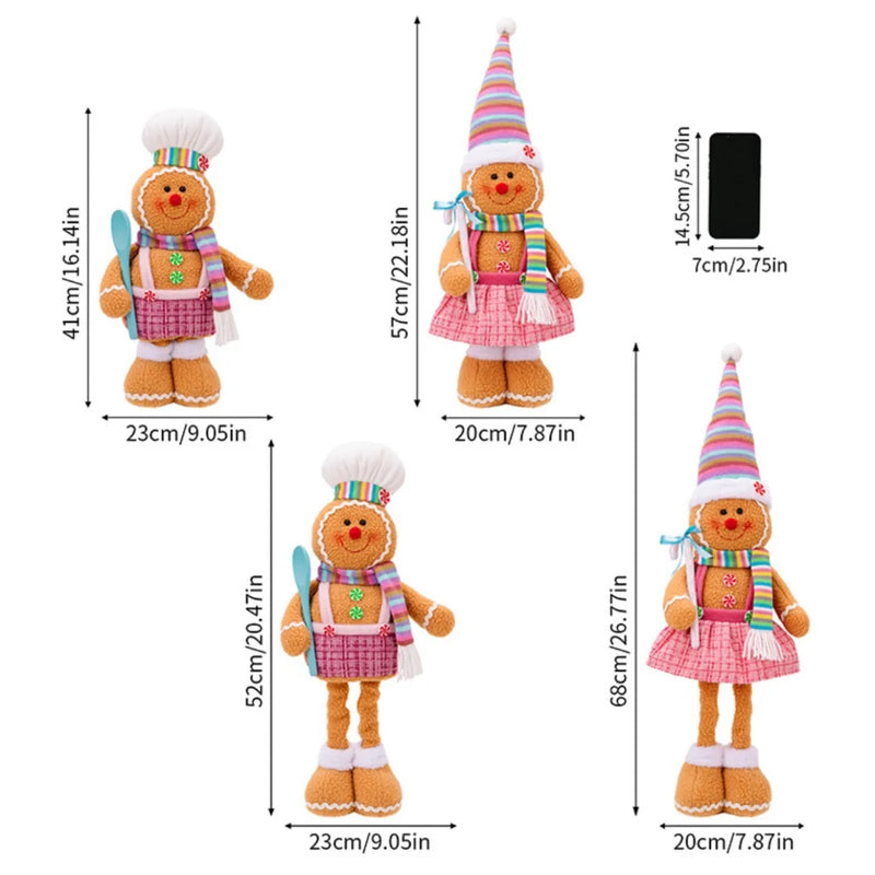 1 peça/2 peças decoração de natal polar fofo desenho animado retrátil homem de gengibre pernas decorativas (20,47 polegadas/26,77 polegadas), ret