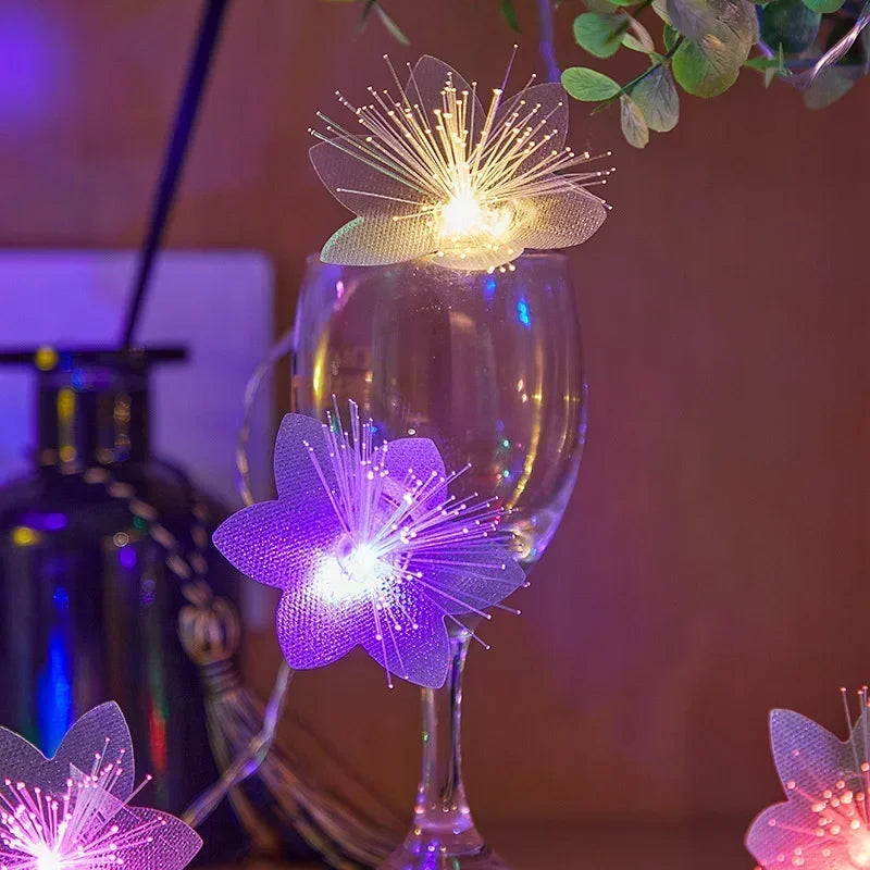 Fio de Luzes com Flores - Decoração Natalina