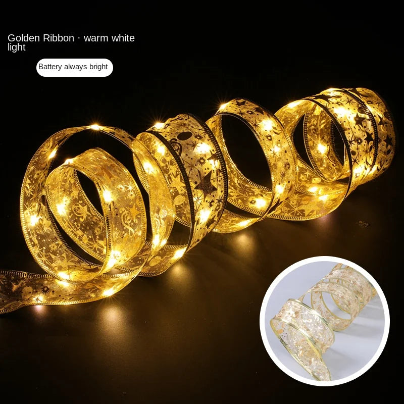 Laço de Natal Dourado com Luz LED – Topo de Árvore Decorativo Iluminado