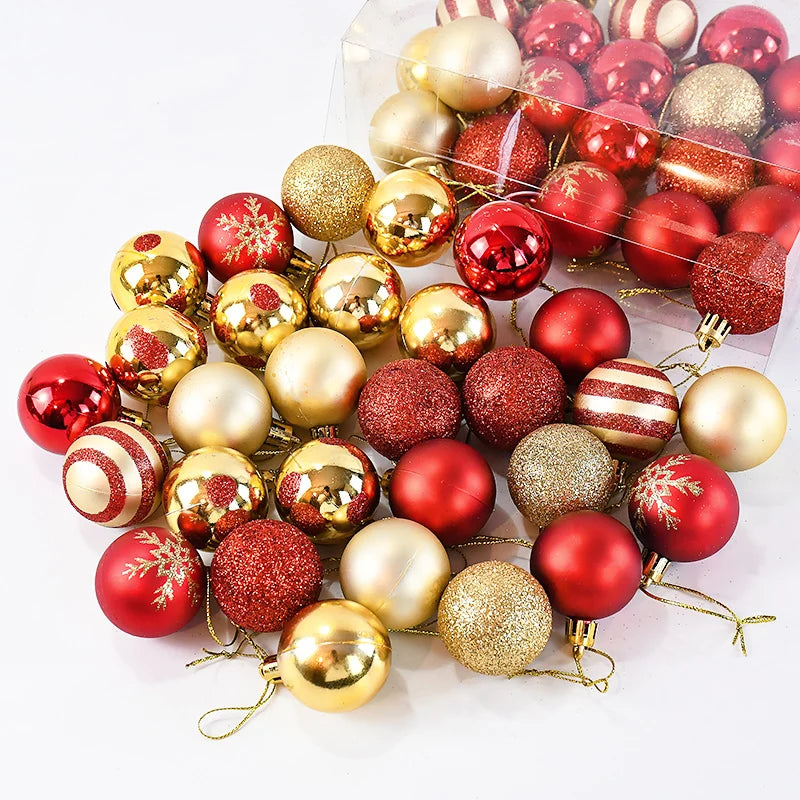 50 pçs/caixa bolas de árvore de natal ornamento ouro vermelho pendurado bauble pingente 2025 decoração de natal para casa 2026 presentes de ano novo