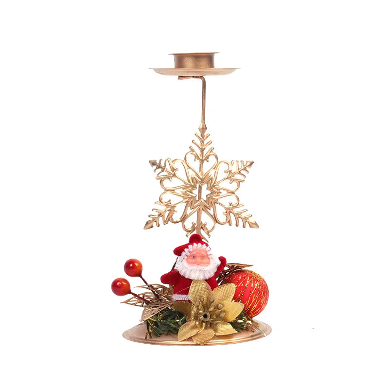 Castiçal de natal, ferro dourado, floco de neve, estrela, árvore, rena, castiçal, enfeites de mesa para decoração de casa de ano novo navidad
