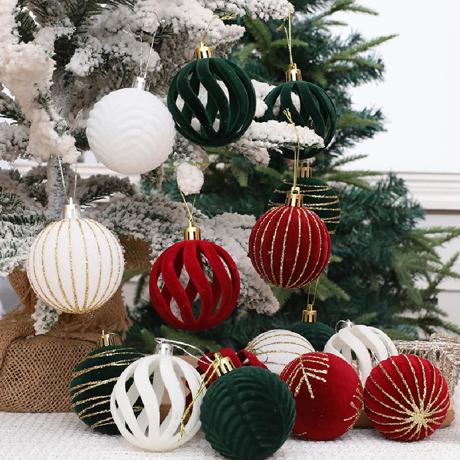 6/12 pçs veludo árvore de natal pendurado bolas 6cm reunido bola conjunto break-resistant ornamentos para casa feriado festa de casamento decoração