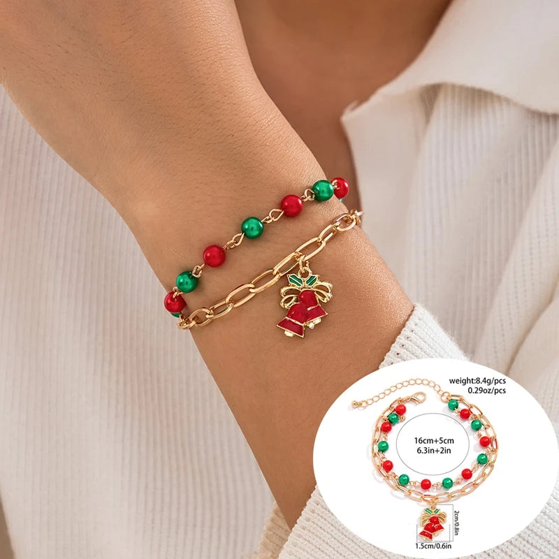 5 pçs/set bonito série de natal floco de neve árvore pingente pulseira de cristal feminino ccb contas fio ajustável corda pulseira