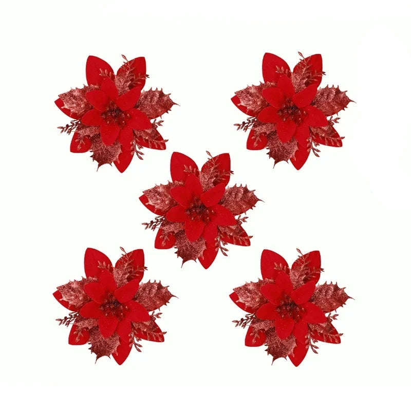 Flores de Natal Kit 10 Unidades para Árvore, Guirlanda e Decoração Festiva
