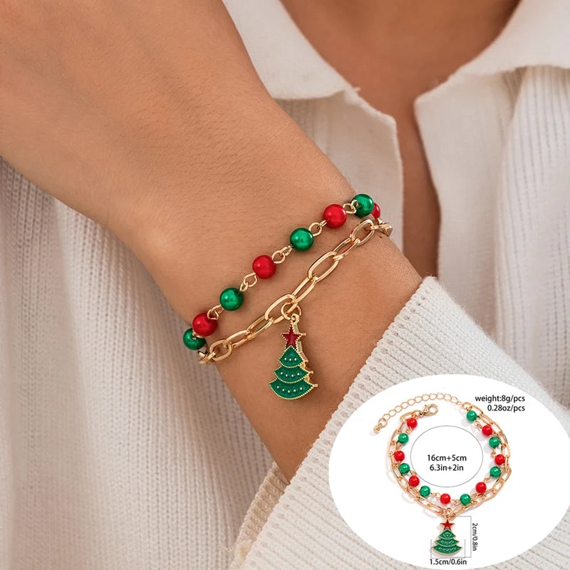 5 pçs/set bonito série de natal floco de neve árvore pingente pulseira de cristal feminino ccb contas fio ajustável corda pulseira