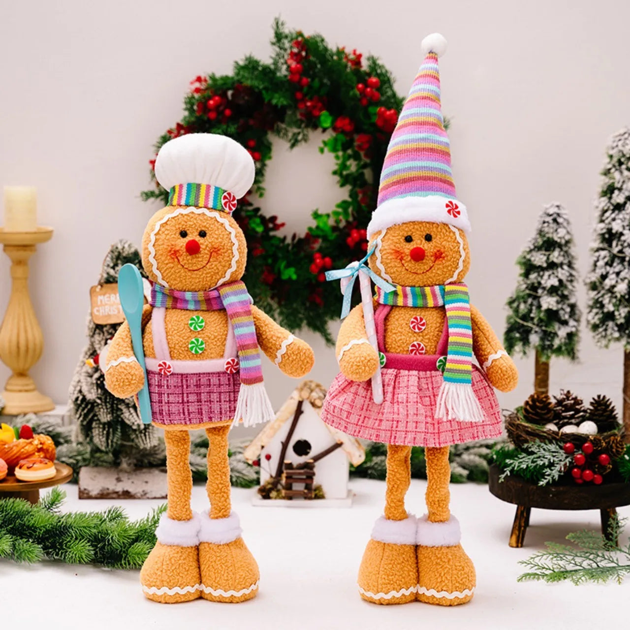 1 peça/2 peças decoração de natal polar fofo desenho animado retrátil homem de gengibre pernas decorativas (20,47 polegadas/26,77 polegadas), ret