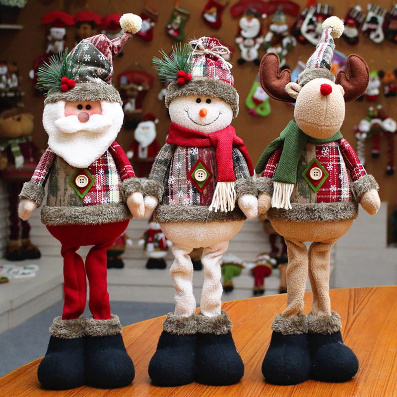 3 pçs natal decorativo bonecas de natal rena boneco de neve papai noel em pé boneca ornamento de ano novo natal feliz natal