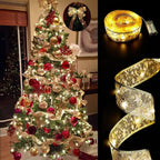 Laço de Natal Dourado com Luz LED – Topo de Árvore Decorativo Iluminado