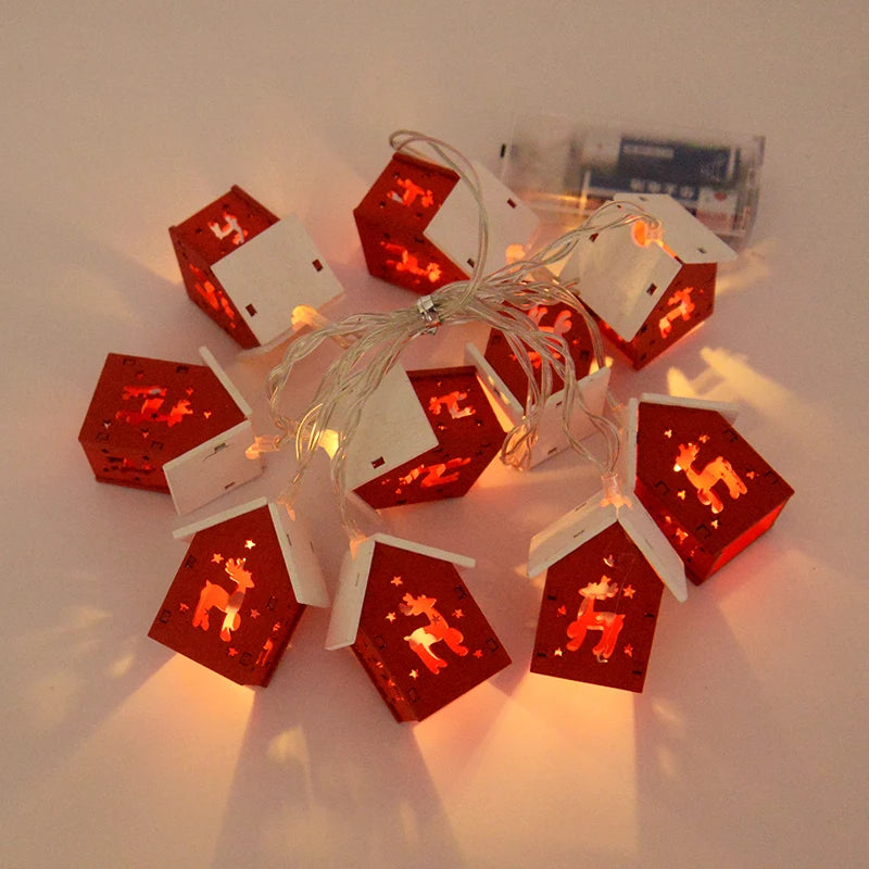 Casa de madeira de natal led string luz árvore de natal pendurado ornamento 2025 decoração de natal para casa crianças presente de ano novo navidad