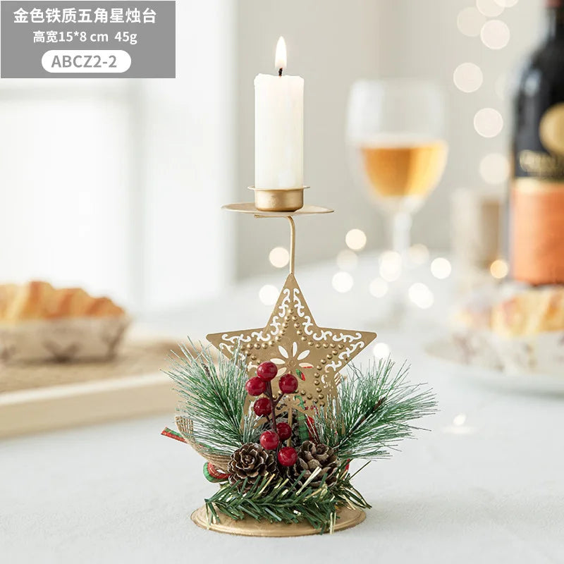Castiçal de natal, ferro dourado, floco de neve, estrela, árvore, rena, castiçal, enfeites de mesa para decoração de casa de ano novo navidad