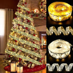 Laço de Natal Dourado com Luz LED – Topo de Árvore Decorativo Iluminado