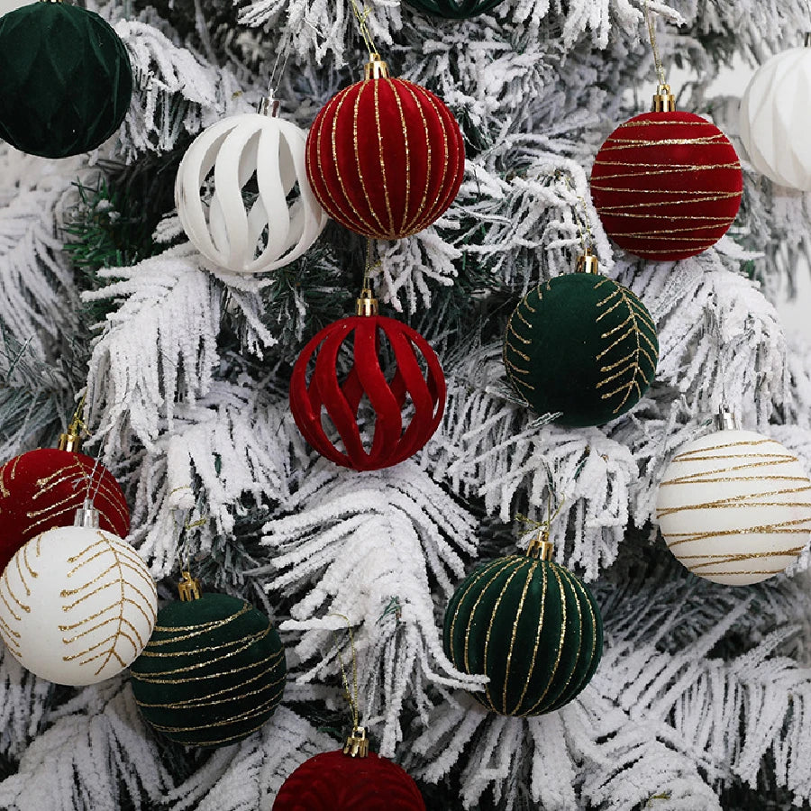 6/12 pçs veludo árvore de natal pendurado bolas 6cm reunido bola conjunto break-resistant ornamentos para casa feriado festa de casamento decoração
