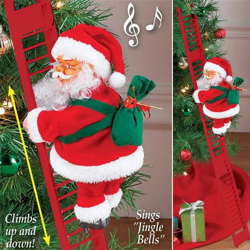Escada de escalada elétrica papai noel com música e luz led, decorações de árvore de natal penduradas enfeites de natal decoração de árvore