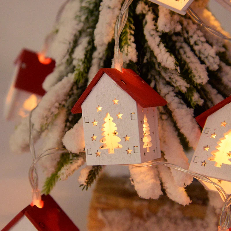 Casa de madeira de natal led string luz árvore de natal pendurado ornamento 2025 decoração de natal para casa crianças presente de ano novo navidad