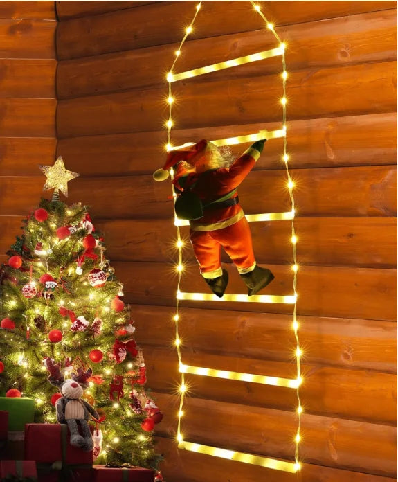 Papai Noel Com Escada LED Decoração Natalina Animada