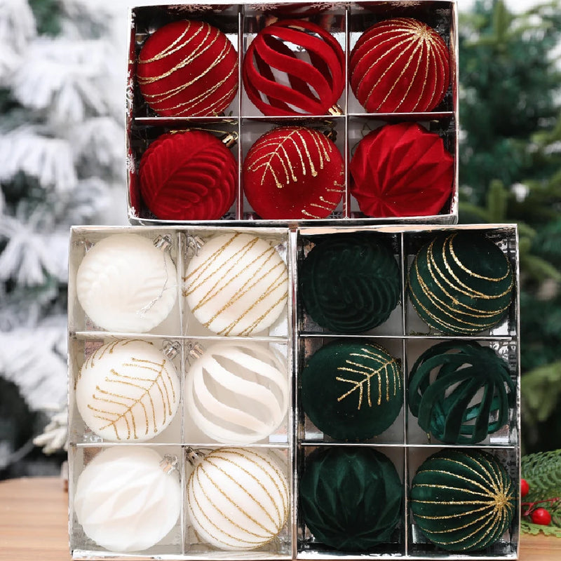 6/12 pçs veludo árvore de natal pendurado bolas 6cm reunido bola conjunto break-resistant ornamentos para casa feriado festa de casamento decoração