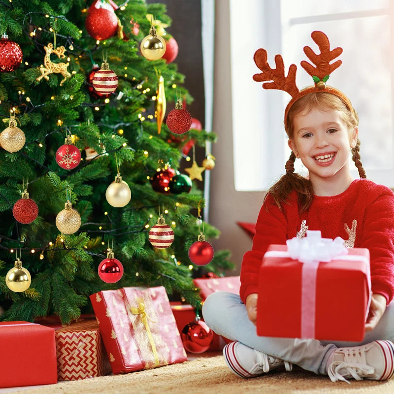 50 pçs/caixa bolas de árvore de natal ornamento ouro vermelho pendurado bauble pingente 2025 decoração de natal para casa 2026 presentes de ano novo