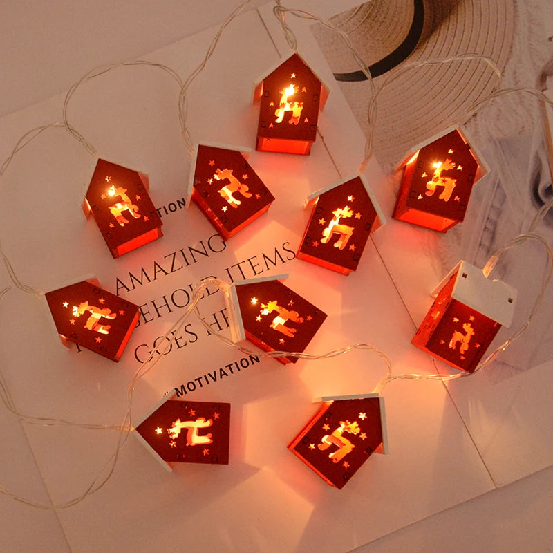 Casa de madeira de natal led string luz árvore de natal pendurado ornamento 2025 decoração de natal para casa crianças presente de ano novo navidad