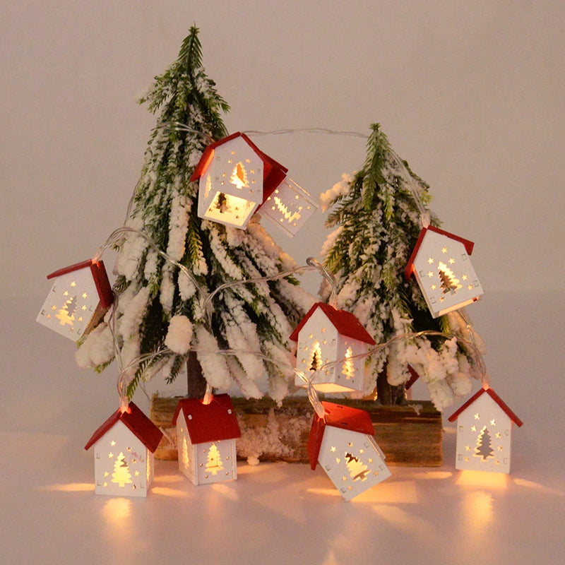 Casa de madeira de natal led string luz árvore de natal pendurado ornamento 2025 decoração de natal para casa crianças presente de ano novo navidad