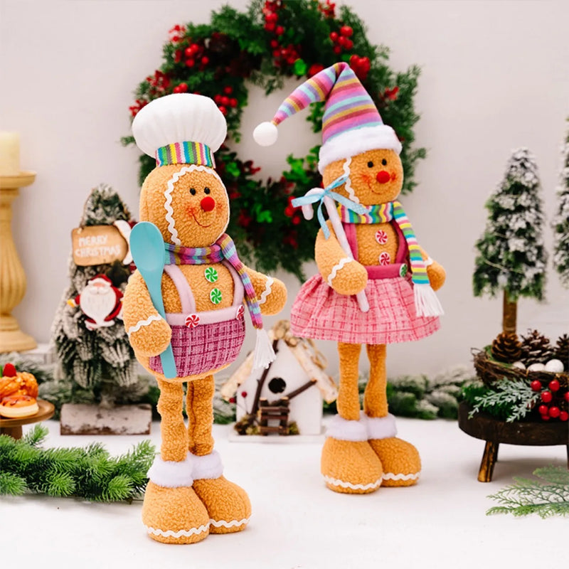 1 peça/2 peças decoração de natal polar fofo desenho animado retrátil homem de gengibre pernas decorativas (20,47 polegadas/26,77 polegadas), ret