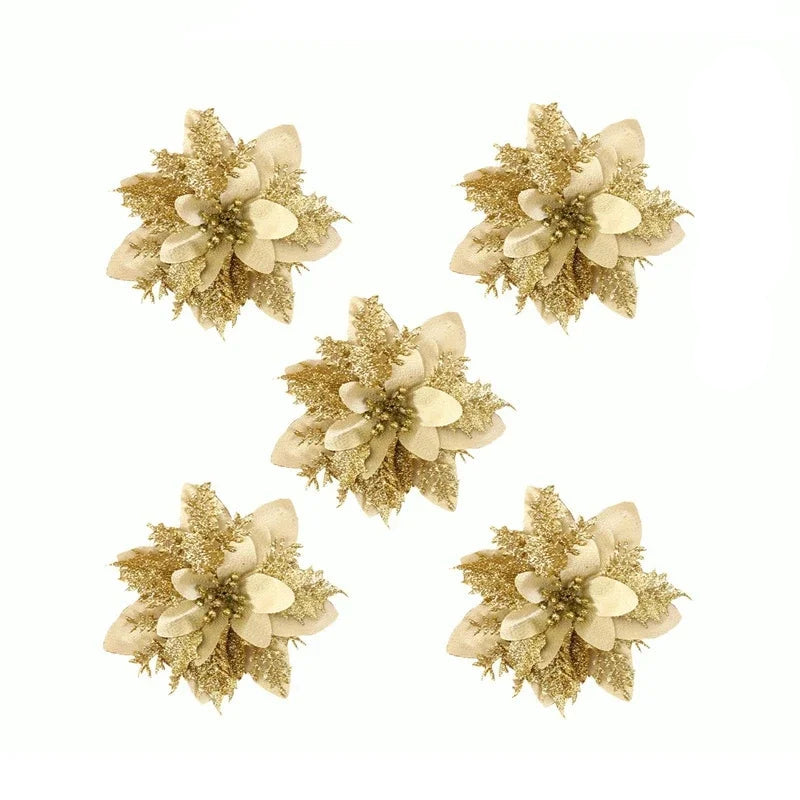 Flores de Natal Kit 10 Unidades para Árvore, Guirlanda e Decoração Festiva