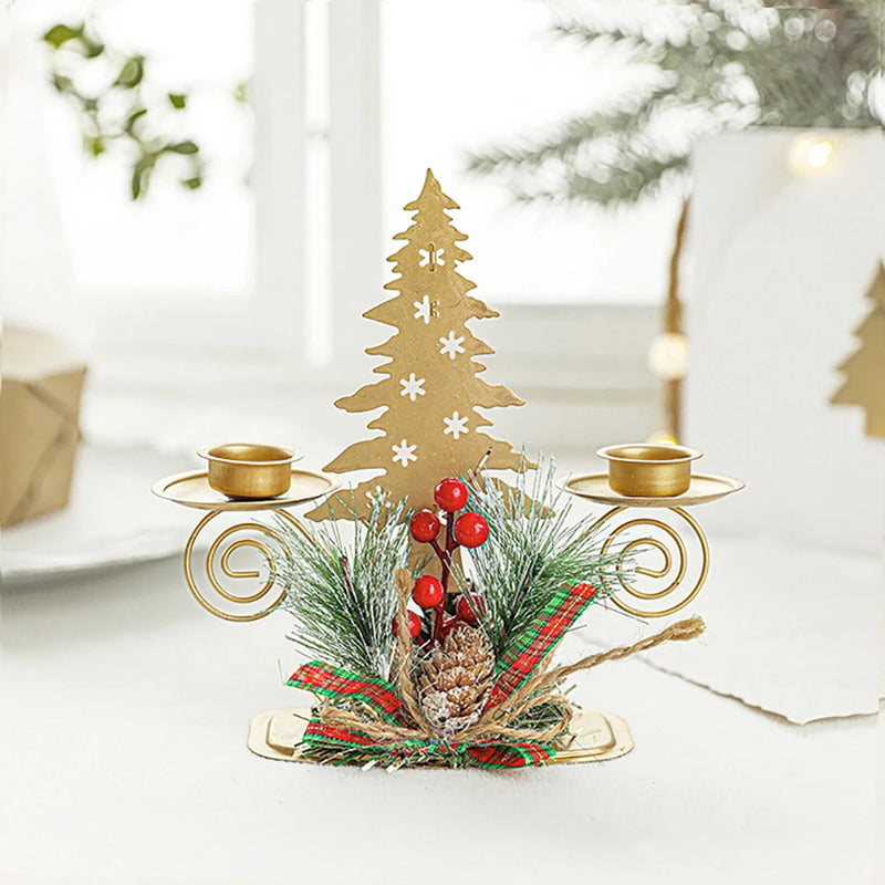 Castiçal de natal, ferro dourado, floco de neve, estrela, árvore, rena, castiçal, enfeites de mesa para decoração de casa de ano novo navidad
