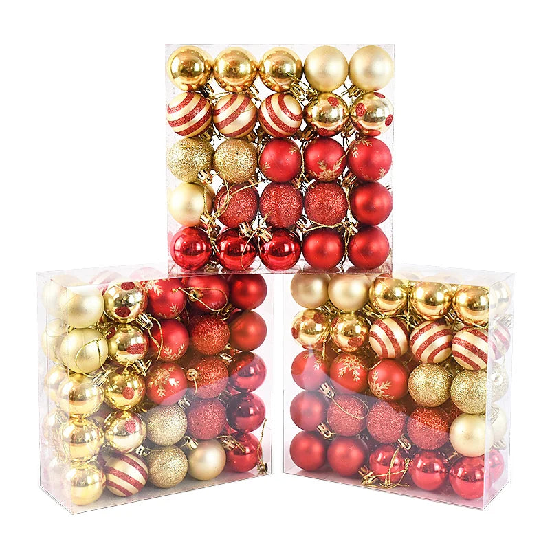 50 pçs/caixa bolas de árvore de natal ornamento ouro vermelho pendurado bauble pingente 2025 decoração de natal para casa 2026 presentes de ano novo