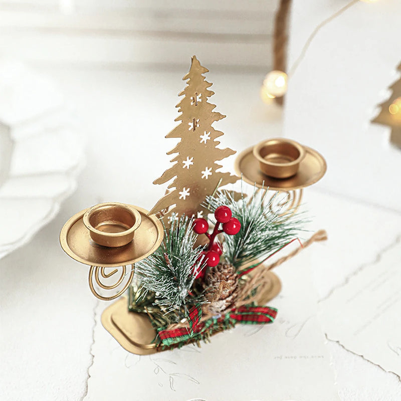 Castiçal de natal, ferro dourado, floco de neve, estrela, árvore, rena, castiçal, enfeites de mesa para decoração de casa de ano novo navidad