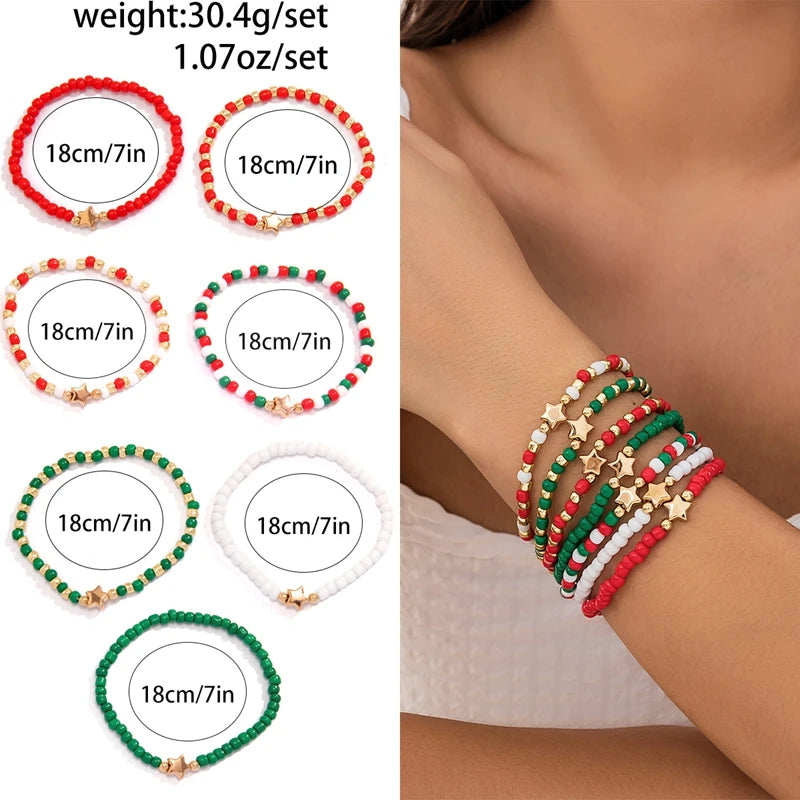 5 pçs/set bonito série de natal floco de neve árvore pingente pulseira de cristal feminino ccb contas fio ajustável corda pulseira