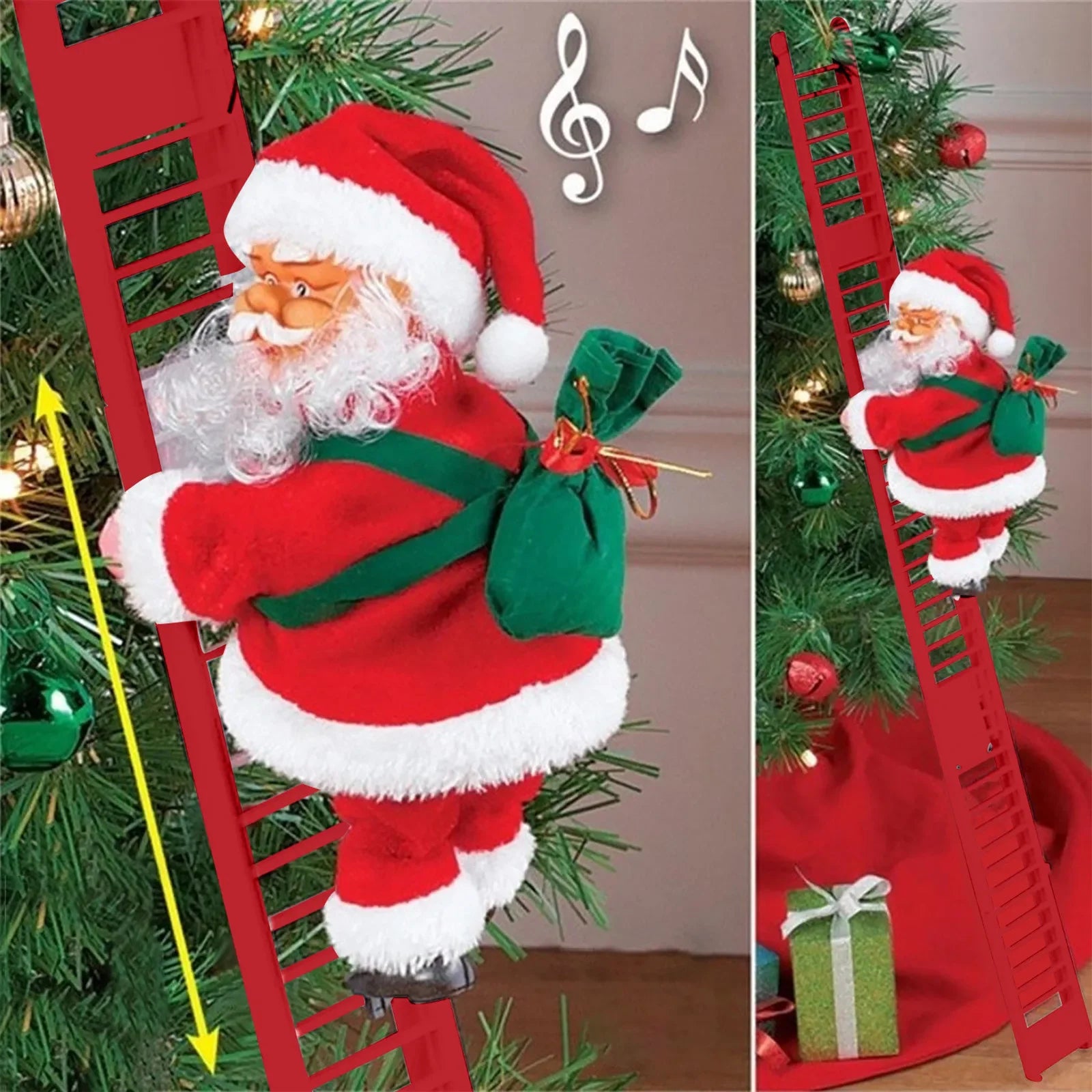 Escada de escalada elétrica papai noel com música e luz led, decorações de árvore de natal penduradas enfeites de natal decoração de árvore