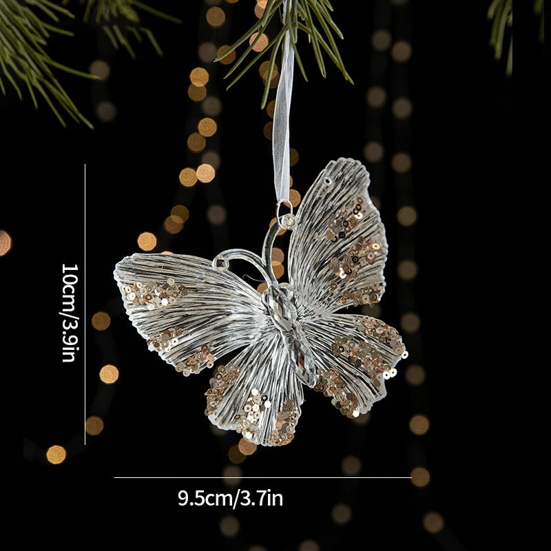 Enfeites de Natal Acrílico Transparente com Glitter Dourado – Elegância e Brilho