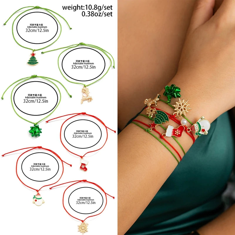 5 pçs/set bonito série de natal floco de neve árvore pingente pulseira de cristal feminino ccb contas fio ajustável corda pulseira