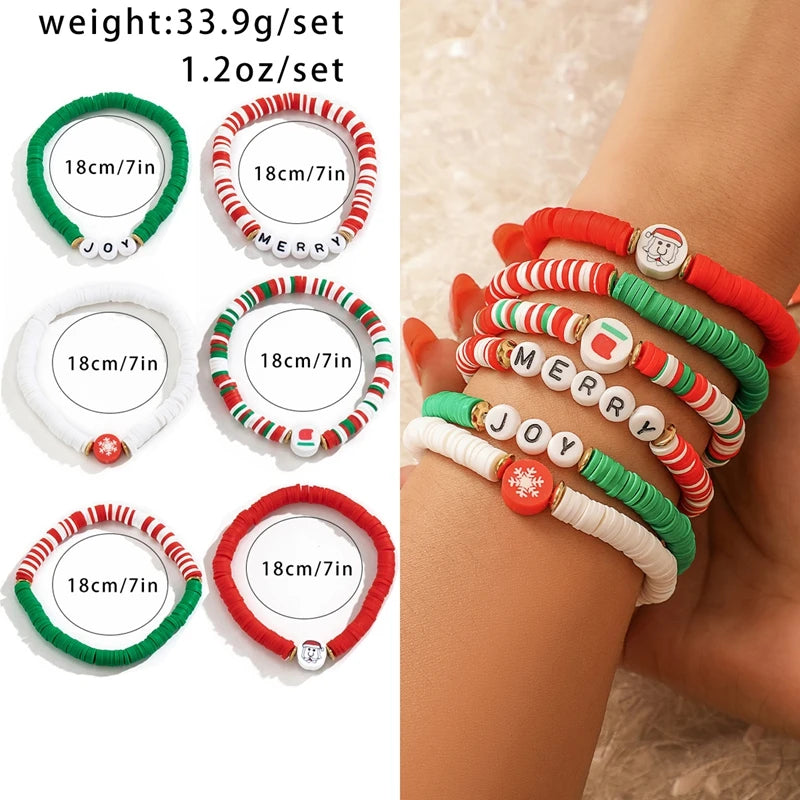 5 pçs/set bonito série de natal floco de neve árvore pingente pulseira de cristal feminino ccb contas fio ajustável corda pulseira