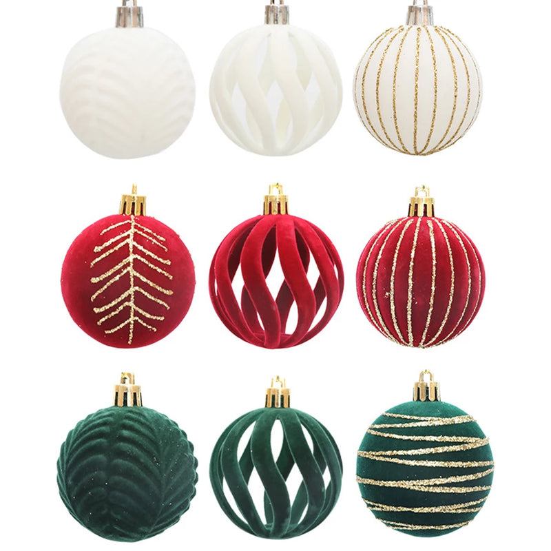 6/12 pçs veludo árvore de natal pendurado bolas 6cm reunido bola conjunto break-resistant ornamentos para casa feriado festa de casamento decoração