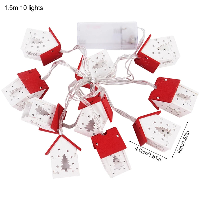 Casa de madeira de natal led string luz árvore de natal pendurado ornamento 2025 decoração de natal para casa crianças presente de ano novo navidad