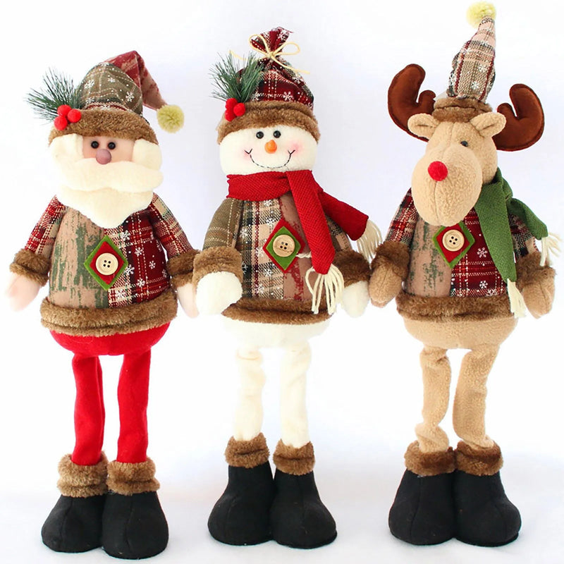 3 pçs natal decorativo bonecas de natal rena boneco de neve papai noel em pé boneca ornamento de ano novo natal feliz natal
