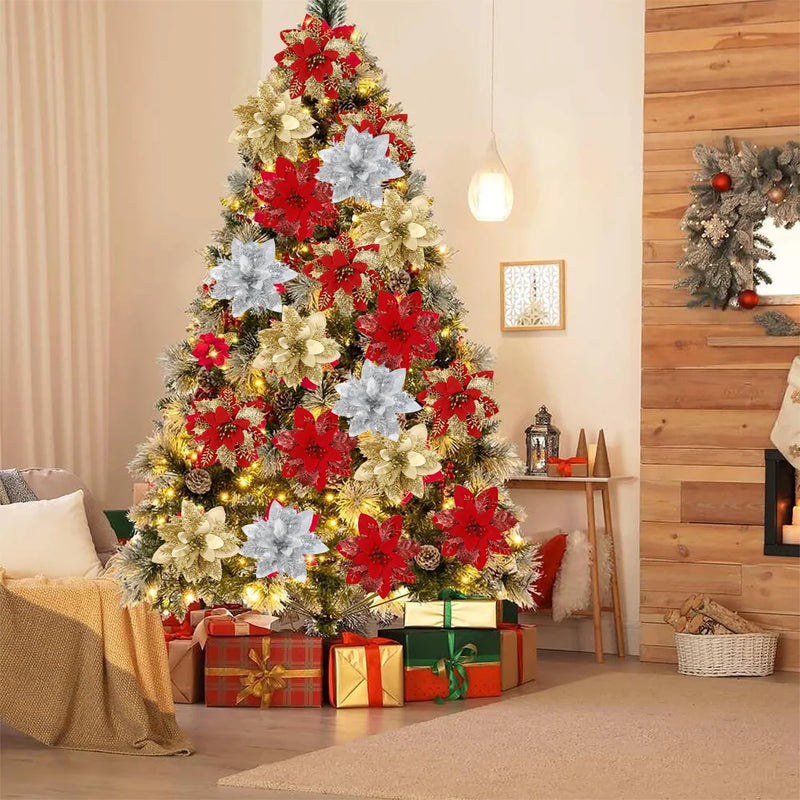 Flores de Natal Kit 10 Unidades para Árvore, Guirlanda e Decoração Festiva