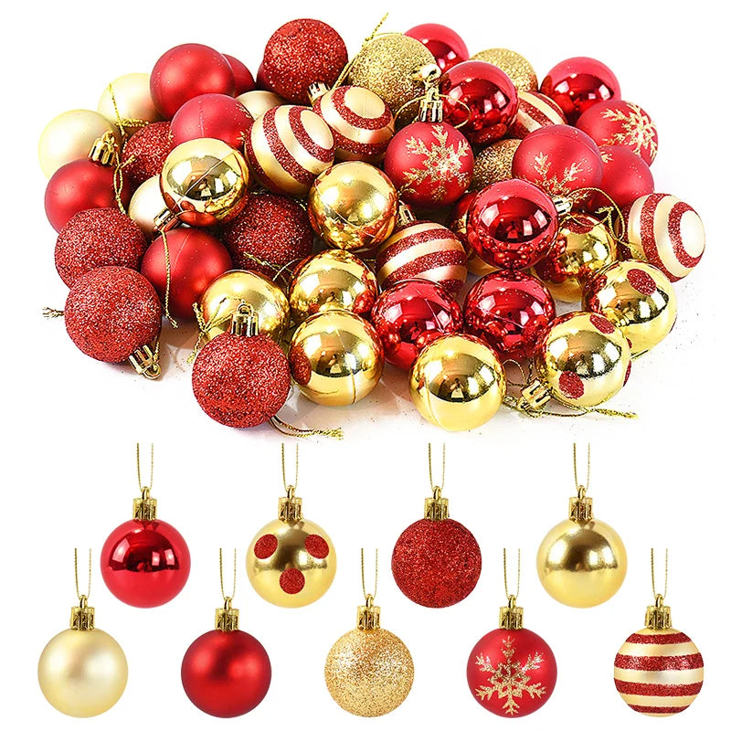 50 pçs/caixa bolas de árvore de natal ornamento ouro vermelho pendurado bauble pingente 2025 decoração de natal para casa 2026 presentes de ano novo