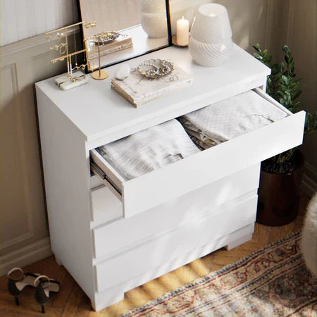 Cômoda Imperial 4 Gavetas Compacta - Branco/Nature Off White [Acabamento Premium]