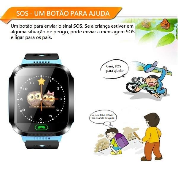 Relógio Infantil Inteligente com GPS, Câmera e Entrada para Chip